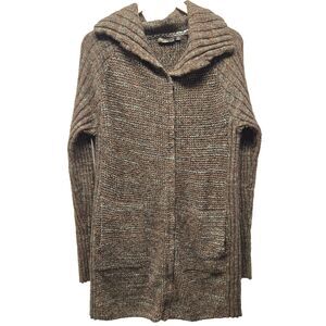 PrAna Long Full Zip Sweater Womens sz Medium Brown Organic Cotton Wool Pockets